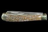 Pocketknife With Fossil Dinosaur Bone (Gembone) Inlays #115046-1